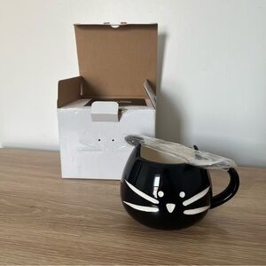NIB Cat Coffee Mug Ceramic Cat Cup with Spoon Gifts Cute Mugs 12 oz Black